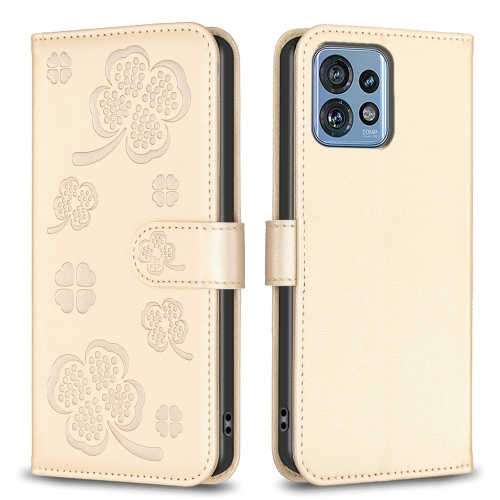 

For Motorola Edge 40 Pro 5G / X40 / X40 Pro Four-leaf Embossed Leather Phone Case(Gold)