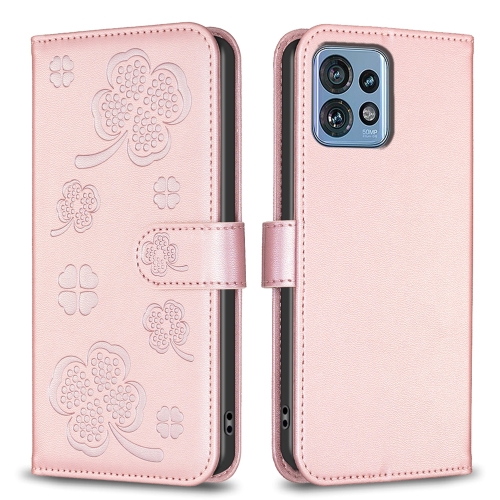 

For Motorola Edge 40 Pro 5G / X40 / X40 Pro Four-leaf Embossed Leather Phone Case(Pink)