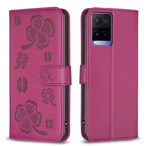 

For Motorola Moto G13 4G / G23 4G / G53 5G Four-leaf Embossed Leather Phone Case(Rose Red)