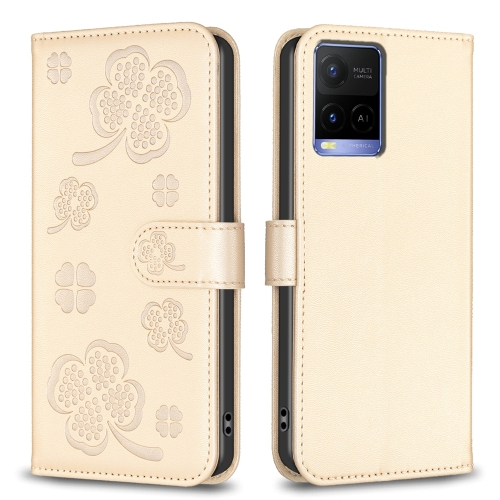 

For Motorola Moto G13 4G / G23 4G / G53 5G Four-leaf Embossed Leather Phone Case(Gold)