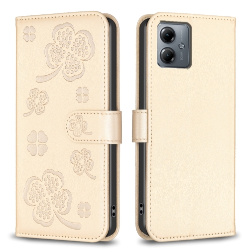 

For Motorola Moto G14 4G Four-leaf Embossed Leather Phone Case(Gold)