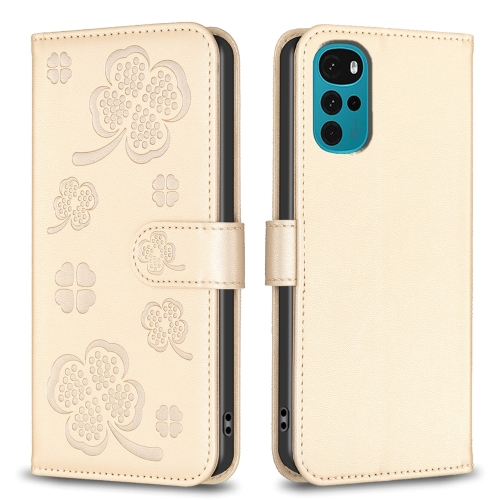 

For Motorola Moto G22 Four-leaf Embossed Leather Phone Case(Gold)