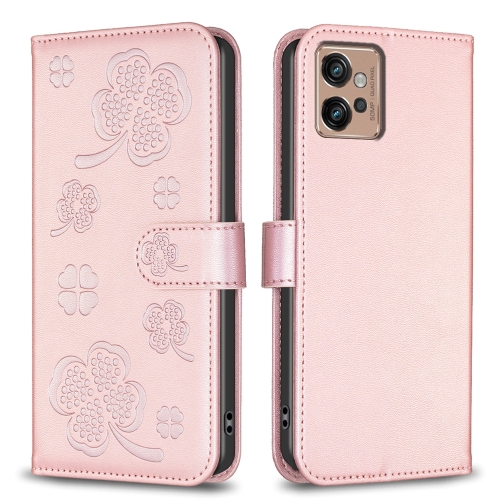 

For Motorola Moto G32 4G Four-leaf Embossed Leather Phone Case(Pink)