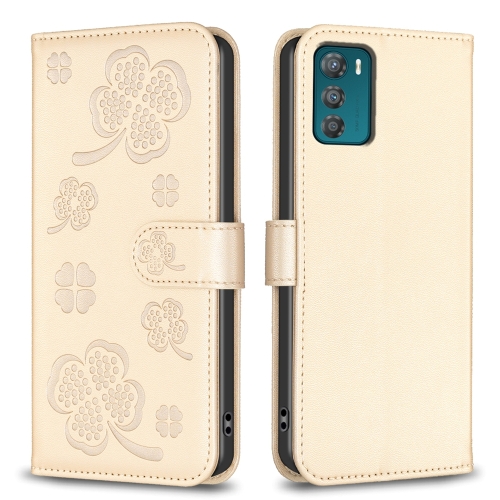 

For Motorola Moto G42 Four-leaf Embossed Leather Phone Case(Gold)