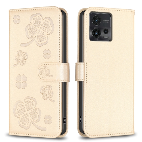 

For Motorola Moto G72 Four-leaf Embossed Leather Phone Case(Gold)