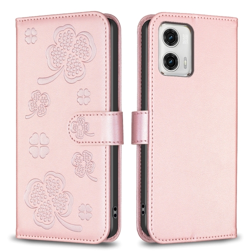 

For Motorola Moto G73 5G Four-leaf Embossed Leather Phone Case(Pink)