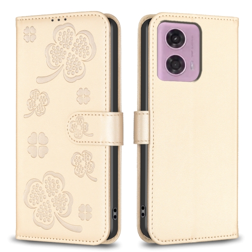 

For Motorola Moto G34 5G Four-leaf Embossed Leather Phone Case(Gold)