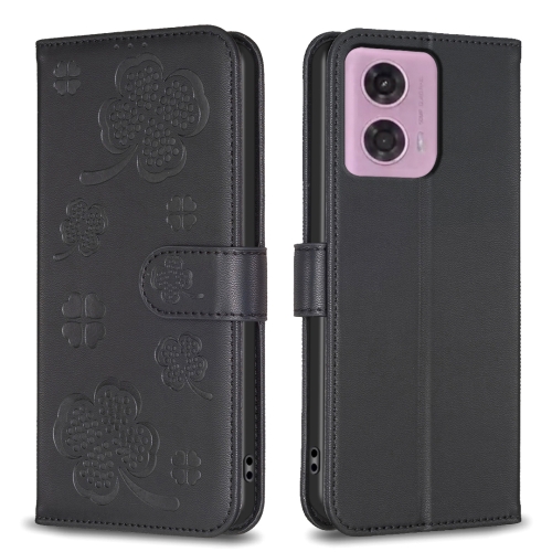 

For Motorola Moto G24 Four-leaf Embossed Leather Phone Case(Black)