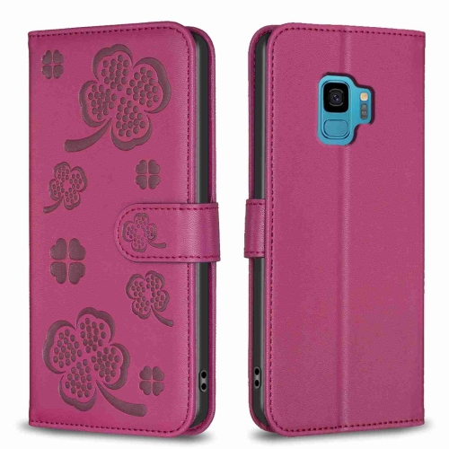 

For Samsung Galaxy S9 Four-leaf Embossed Leather Phone Case(Rose Red)