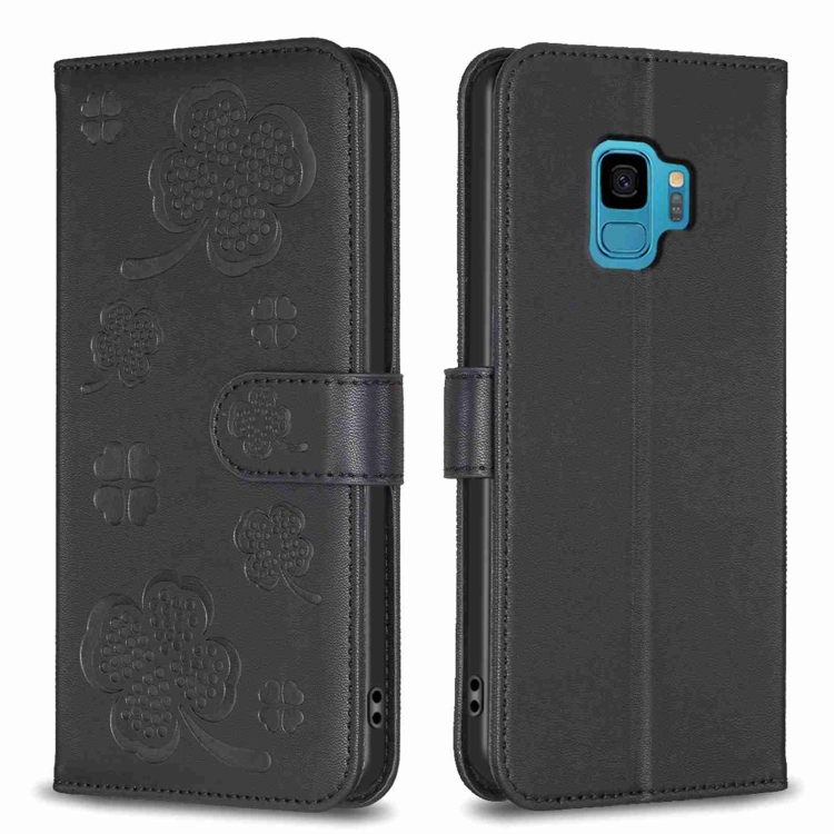 

For Samsung Galaxy S9 Four-leaf Embossed Leather Phone Case(Black)