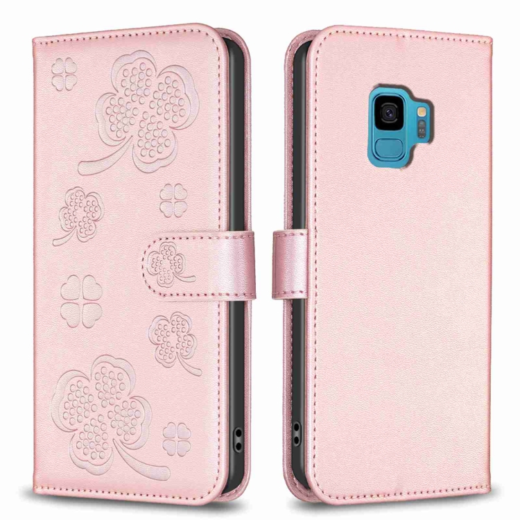 

For Samsung Galaxy S9 Four-leaf Embossed Leather Phone Case(Pink)