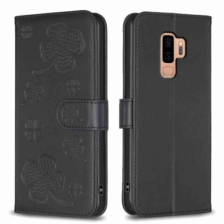 

For Samsung Galaxy S9+ Four-leaf Embossed Leather Phone Case(Black)