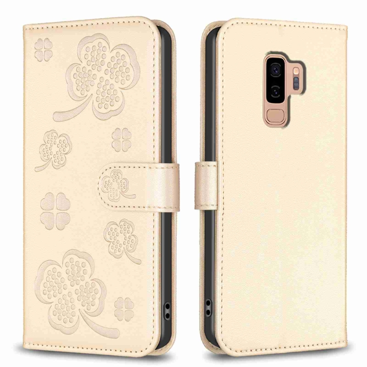 

For Samsung Galaxy S9+ Four-leaf Embossed Leather Phone Case(Gold)
