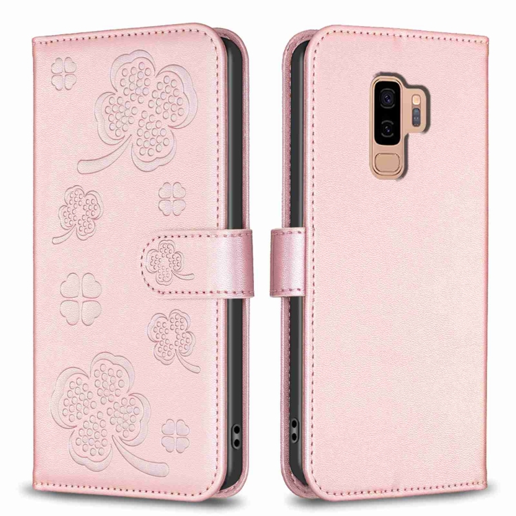 

For Samsung Galaxy S9+ Four-leaf Embossed Leather Phone Case(Pink)