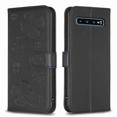 

For Samsung Galaxy S10 Four-leaf Embossed Leather Phone Case(Black)