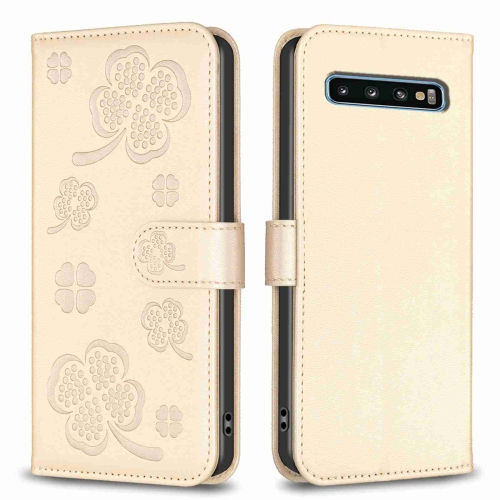 

For Samsung Galaxy S10 Four-leaf Embossed Leather Phone Case(Gold)
