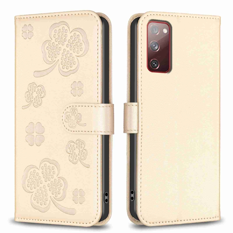

For Samsung Galaxy S20 Four-leaf Embossed Leather Phone Case(Gold)