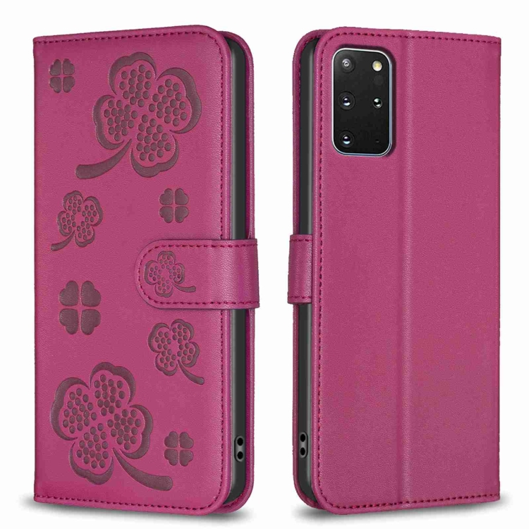 

For Samsung Galaxy S20+ Four-leaf Embossed Leather Phone Case(Rose Red)