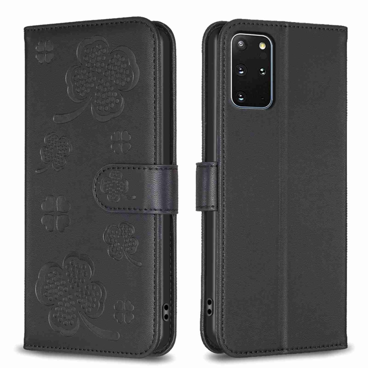 

For Samsung Galaxy S20+ Four-leaf Embossed Leather Phone Case(Black)