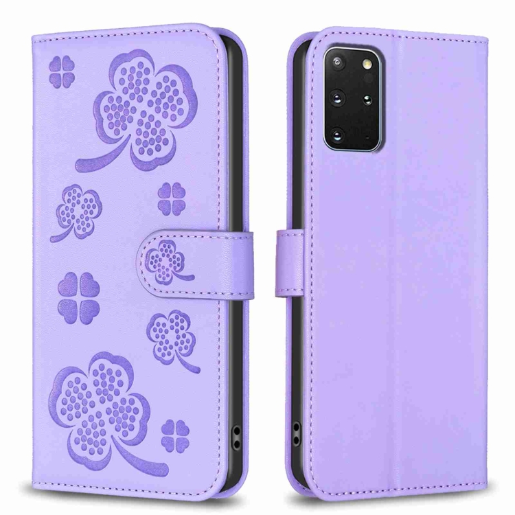 

For Samsung Galaxy S20+ Four-leaf Embossed Leather Phone Case(Purple)