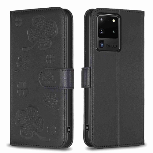 For Samsung Galaxy S20 Ultra Four-leaf Embossed Leather Phone Case(Black) russian time tarot cards beautiful keywords deck prophet prophecy divination fortune telling toys 54 cards