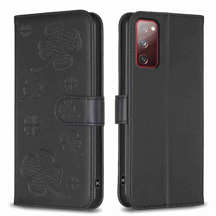 

For Samsung Galaxy S20 FE Four-leaf Embossed Leather Phone Case(Black)