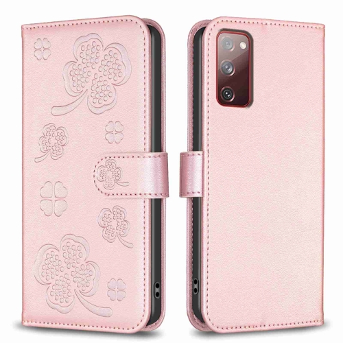 For Samsung Galaxy S20 FE Four-leaf Embossed Leather Phone Case(Pink) shenhua watch women automatic waterproof top brand mechanical watches pink self wind leather hollow clocks elegant ladies watch