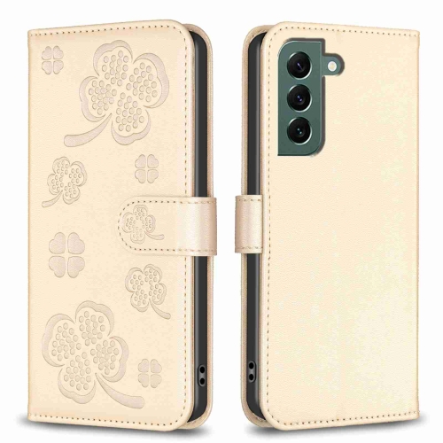 

For Samsung Galaxy S21 5G Four-leaf Embossed Leather Phone Case(Gold)