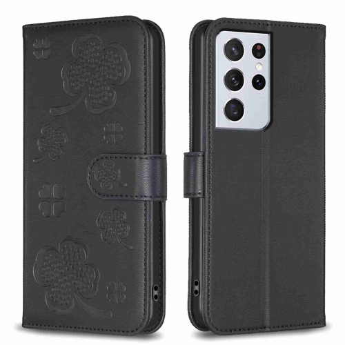 For Samsung Galaxy S21 Ultra 5G Four-leaf Embossed Leather Phone Case(Black) high quality good price 24 ports hdd