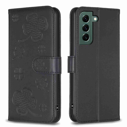For Samsung Galaxy S21 FE 5G Four-leaf Embossed Leather Phone Case(Black) ac power quality analyzer three phase four wires tft display 96 panel ethernet energy meter