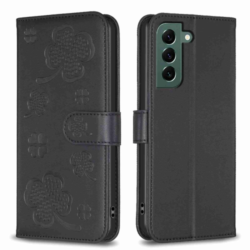 

For Samsung Galaxy S21+ 5G Four-leaf Embossed Leather Phone Case(Black)