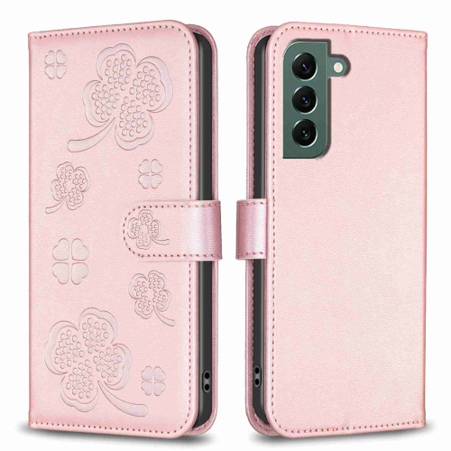 For Samsung Galaxy S22 5G Four-leaf Embossed Leather Phone Case(Pink) kawaii a6 notebook macaron leather diy loose leaf journal diary spiral time planner agenda organizer student stationery gift