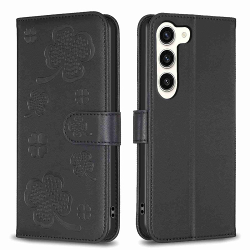 

For Samsung Galaxy S23 5G Four-leaf Embossed Leather Phone Case(Black)