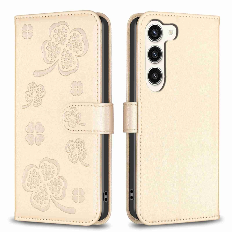 

For Samsung Galaxy S23 5G Four-leaf Embossed Leather Phone Case(Gold)