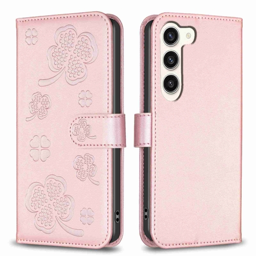 

For Samsung Galaxy S23 5G Four-leaf Embossed Leather Phone Case(Pink)