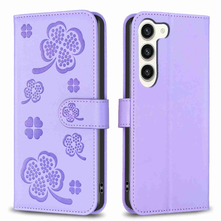 

For Samsung Galaxy S24 5G Four-leaf Embossed Leather Phone Case(Purple)
