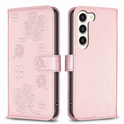

For Samsung Galaxy S24 5G Four-leaf Embossed Leather Phone Case(Pink)