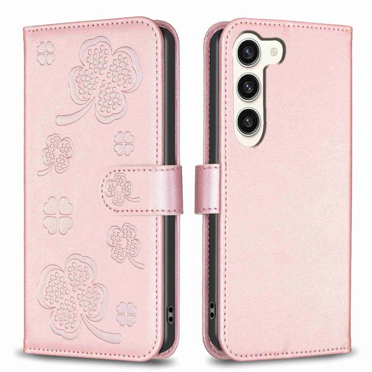 

For Samsung Galaxy S24+ 5G Four-leaf Embossed Leather Phone Case(Pink)