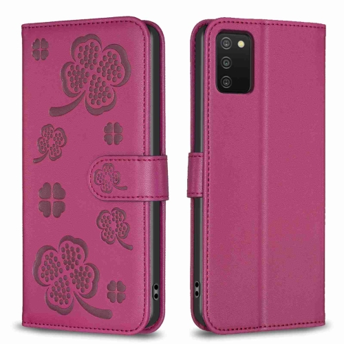 

For Samsung Galaxy A03s / A02s Four-leaf Embossed Leather Phone Case(Rose Red)