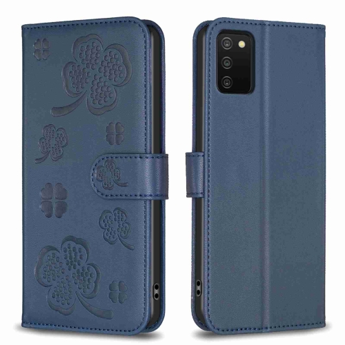 

For Samsung Galaxy A03s / A02s Four-leaf Embossed Leather Phone Case(Blue)