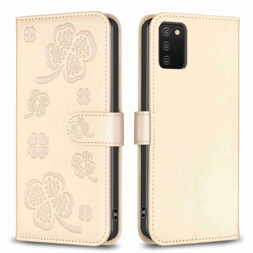 

For Samsung Galaxy A03s / A02s Four-leaf Embossed Leather Phone Case(Gold)