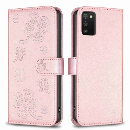 

For Samsung Galaxy A03s / A02s Four-leaf Embossed Leather Phone Case(Pink)