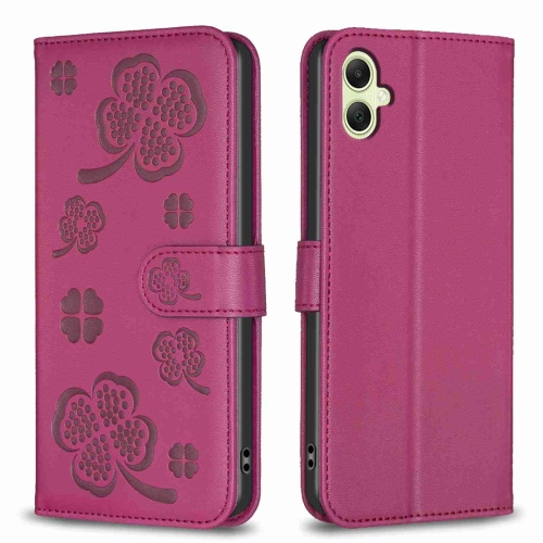 

For Samsung Galaxy A05 Four-leaf Embossed Leather Phone Case(Rose Red)