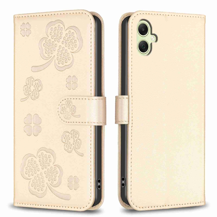 

For Samsung Galaxy A05 Four-leaf Embossed Leather Phone Case(Gold)