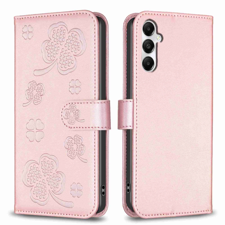 

For Samsung Galaxy A05s Four-leaf Embossed Leather Phone Case(Pink)