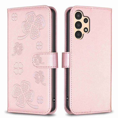 

For Samsung Galaxy A13 / A04 4G Four-leaf Embossed Leather Phone Case(Pink)