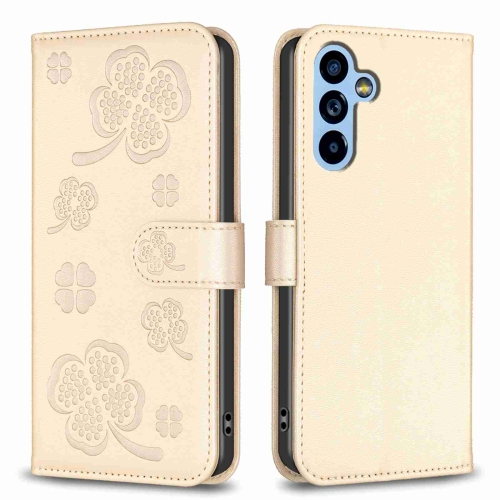 

For Samsung Galaxy A14 Four-leaf Embossed Leather Phone Case(Gold)