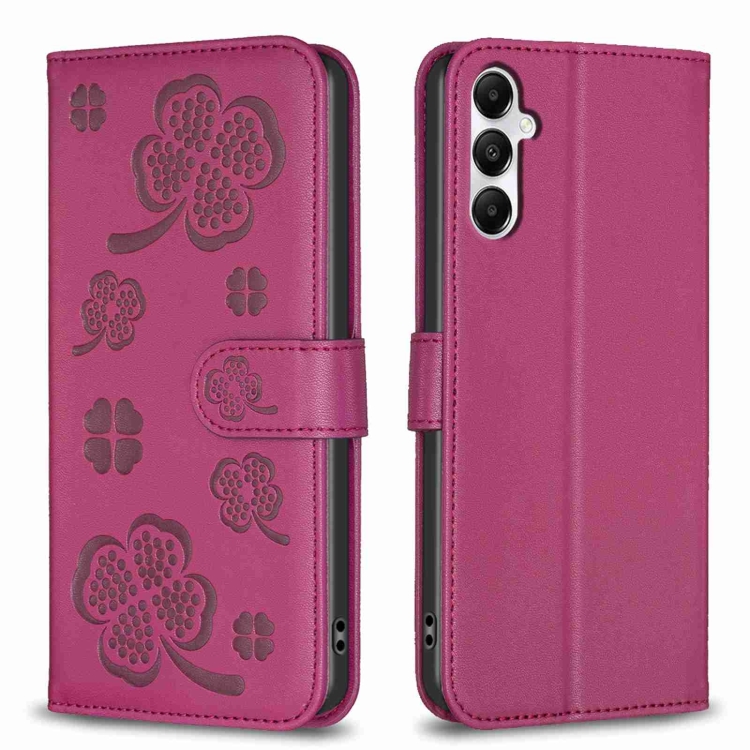 

For Samsung Galaxy A15 Four-leaf Embossed Leather Phone Case(Rose Red)