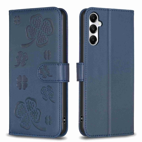 

For Samsung Galaxy A15 Four-leaf Embossed Leather Phone Case(Blue)