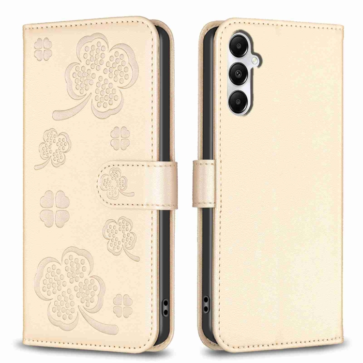 

For Samsung Galaxy A15 Four-leaf Embossed Leather Phone Case(Gold)